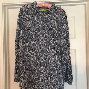 Rock Flower Paper blue white print tunic.